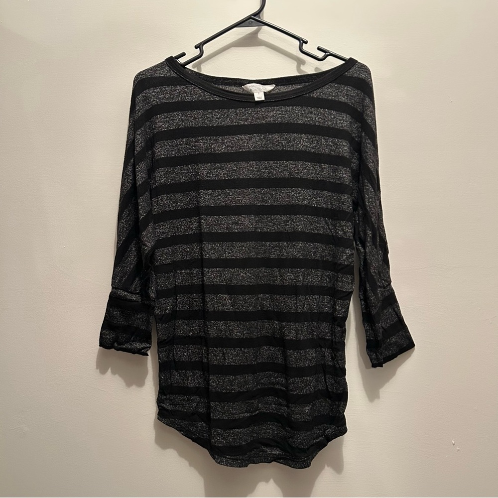 Market & Spruce Charcoal and Black Striped Long Sleeve Top
